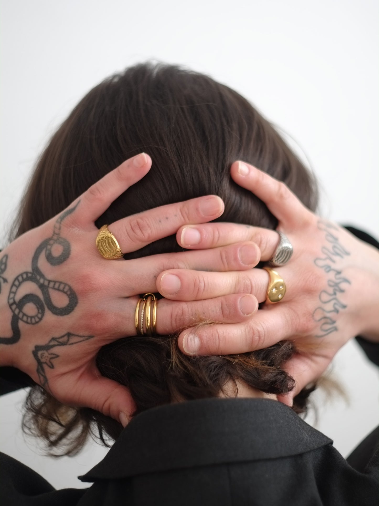 The Serpent 18k Gold Plated Stainless Steel Snake Etched Signet Ring.