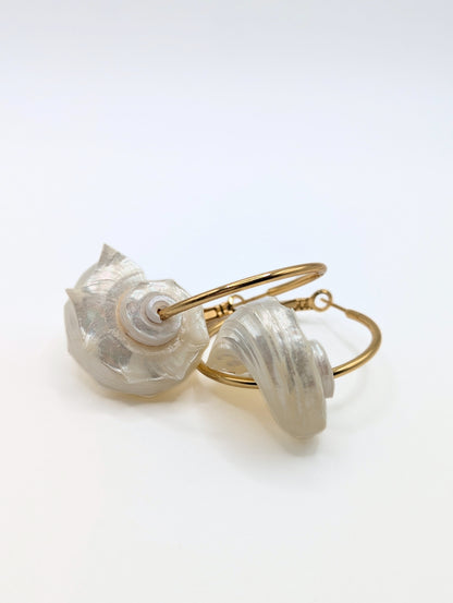 The Cannes Conch Shell 18k Gold Plated Hoop Earrings- Natural & Waterproof
