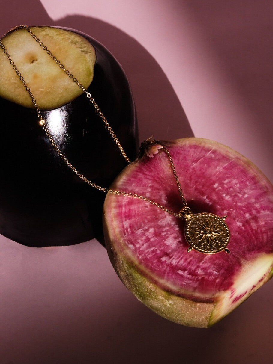 The Talisman Collection 18k Gold Plated Stainless Steel Compass Pendant Necklace.