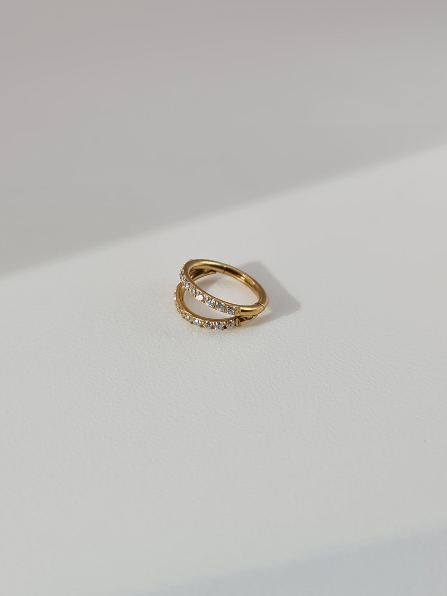 The Illusion 18k Gold Plated Titanium Steel Pave Crystal Double Hoop Ear Cuff Cartilage Piercing Earring.