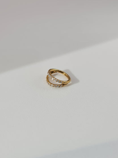 The Illusion 18k Gold Plated Titanium Steel Pave Crystal Double Hoop Ear Cuff Cartilage Piercing Earring.