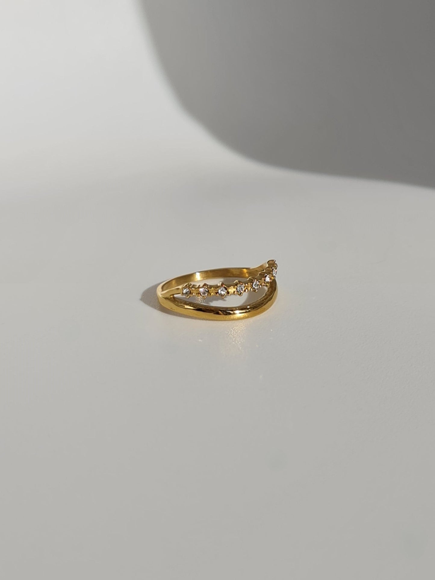 The Celeste 18k Gold Plated Stainless Steel Constellation Double Stacking Ring.