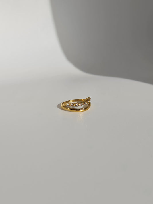 The Celeste 18k Gold Plated Stainless Steel Constellation Double Stacking Ring.