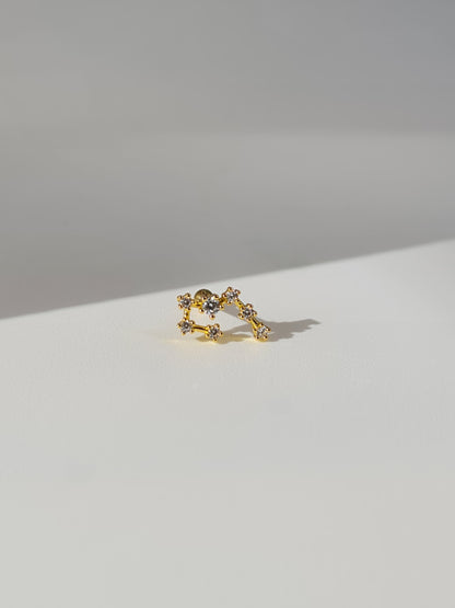 The Constellations Taurus 18k Gold Plated Stainless Steel Cubic Zirconia Ear Climber Zodiac Star Sign Cartilage Lobe Stud Earring.