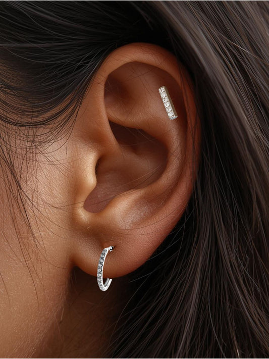 The Talisman Collection Silver Finish Tarnish-Free Crystal Bar Single Cartilage & Lobe Piercing Stud