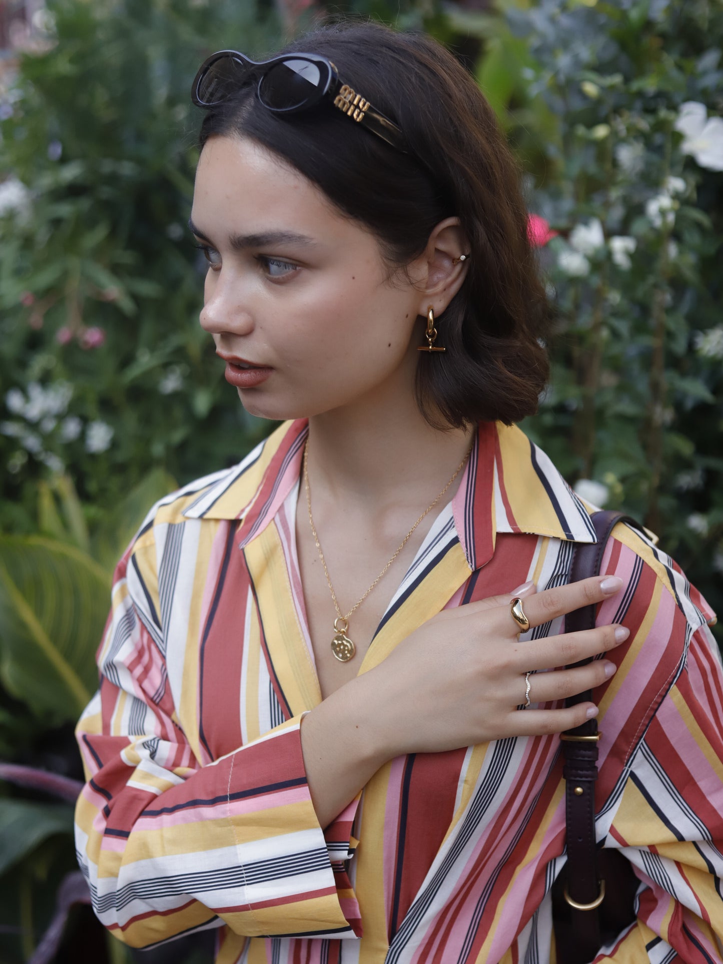 The Tala 18k Gold Plated Tarnish-Free T-Bar Drop Hoop Earrings