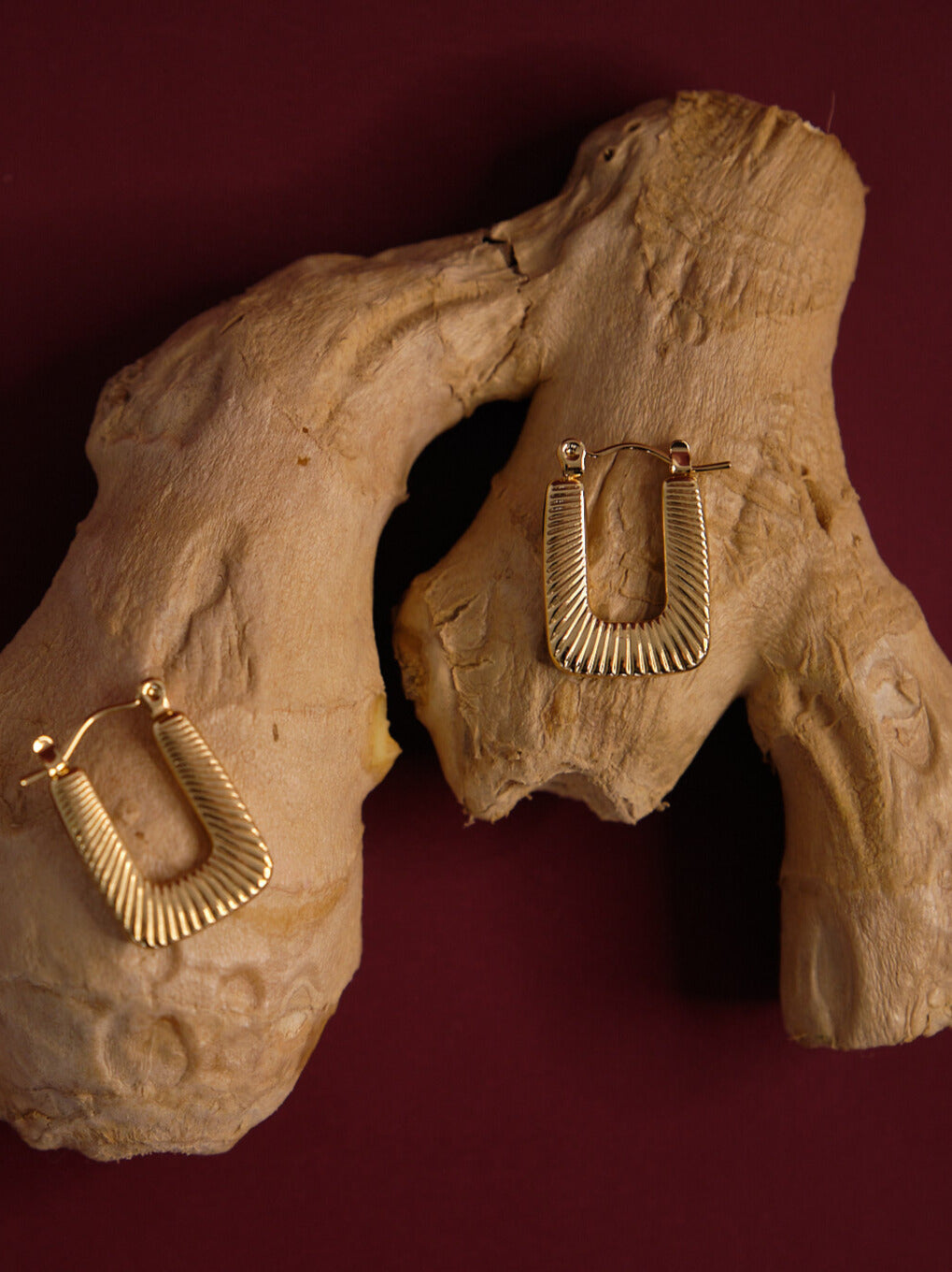 The Arthur 18k Gold Plated Stainless Steel Etched Rectangle Hoop Earrings.