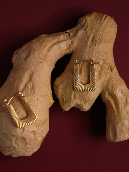 The Arthur 18k Gold Plated Stainless Steel Etched Rectangle Hoop Earrings.