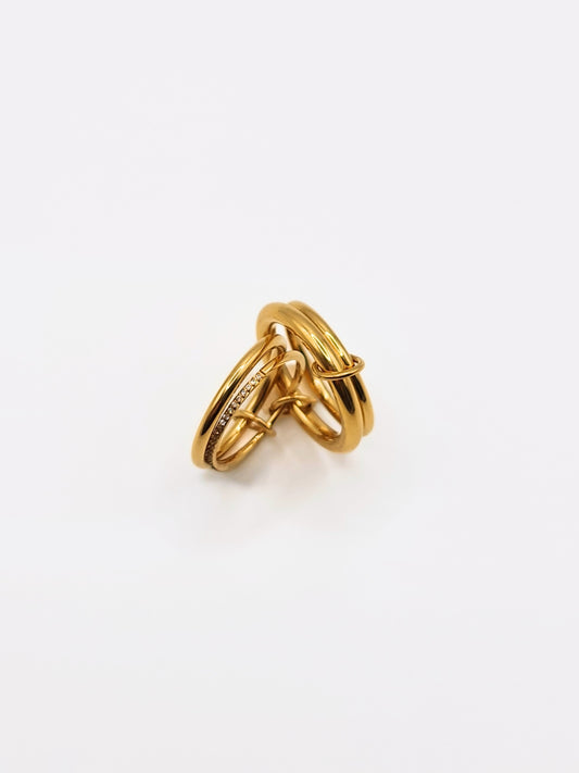 The Illusion 18k Gold Plated Stainless Steel Linked Crystal Pave Stacking Rings.