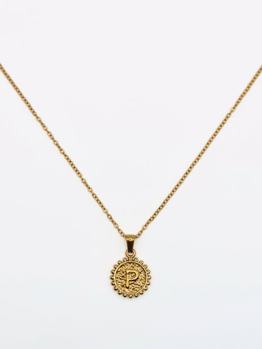 The Bali Collection 'P' Initial 18k Gold Plated Stainless Steel Ball Trim Pendant Necklace.