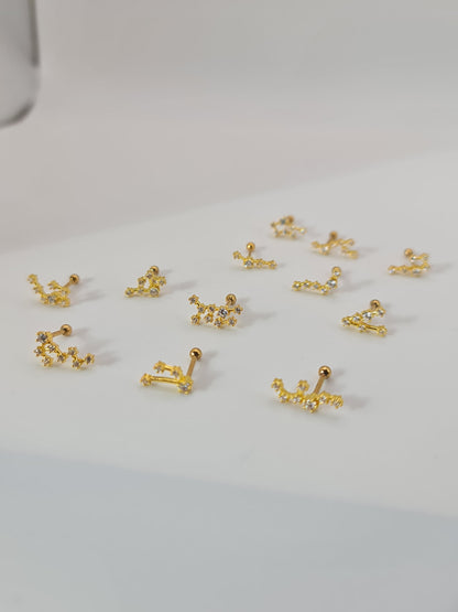The Constellations Scorpio 18k Gold Plated Stainless Steel Cubic Zirconia Ear Climber Zodiac Star Sign Cartilage Lobe Stud Earring.