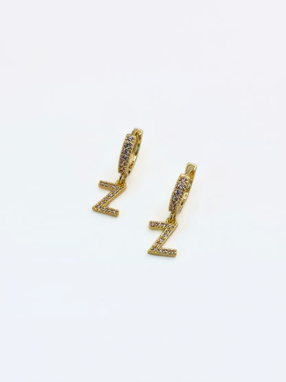 The Lana 'Z' Initial 18k Gold Plated Stainless Steel Crystal Drop Hoop Earring