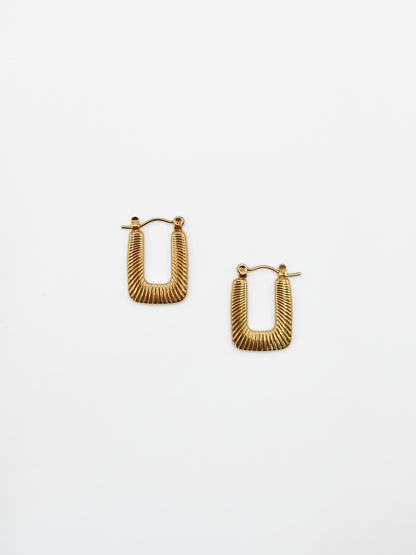 The Arthur 18k Gold Plated Stainless Steel Etched Rectangle Hoop Earrings.