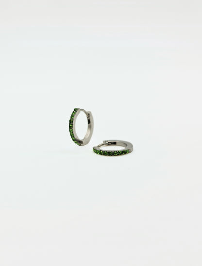 The Maija 'August' Peridot Birthstone Silver Finish Tarnish Free Crystal Huggie Hoop Earrings.