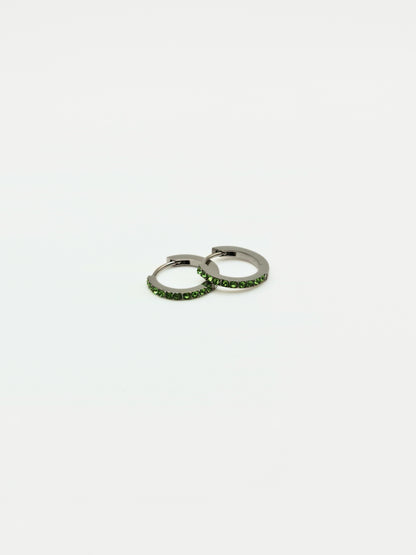 The Maija 'August' Peridot Birthstone Silver Finish Tarnish Free Crystal Huggie Hoop Earrings.
