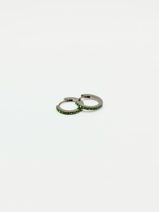 The Maija 'August' Peridot Birthstone Silver Finish Tarnish Free Crystal Huggie Hoop Earrings.