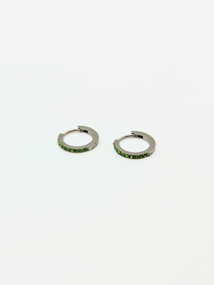 The Maija 'August' Peridot Birthstone Silver Finish Tarnish Free Crystal Huggie Hoop Earrings.