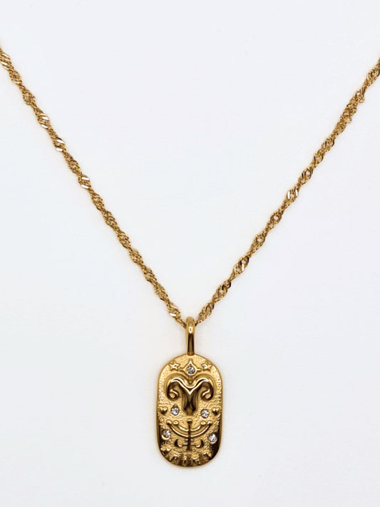 The Kiki Aries 18k Gold Plated Stainless Steel Zodiac Starsign Crystal Necklace.