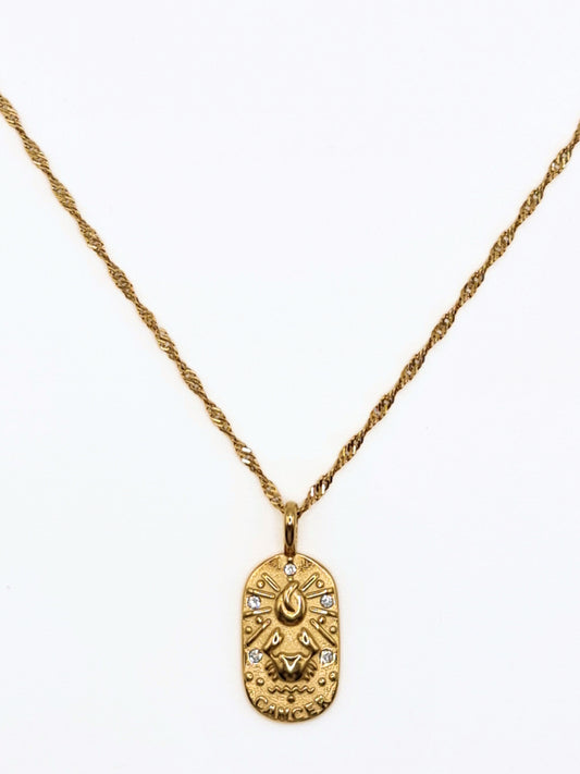The Kiki Cancer 18k Gold Plated Stainless Steel Zodiac Starsign Crystal Necklace.