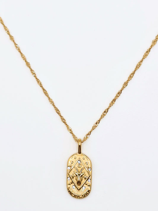 The Kiki Capricorn 18k Gold Plated Stainless Steel Zodiac Starsign Crystal Necklace.