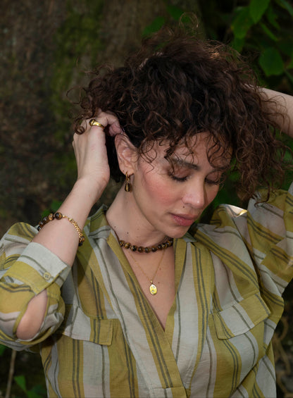 The Riviera Tigers Eye Natural Stone Beaded Necklace- Semi-Precious & Waterproof