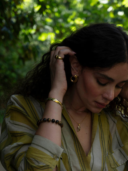 The Eden 18k Gold Plated Stainless Steel Tiger Eye Semi Precious Natural Stone Ring.