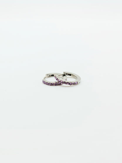 The Maija 'February' Amethyst Birthstone Silver Finish Tarnish Free Crystal Huggie Hoop Earrings.