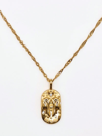 The Kiki Gemini 18k Gold Plated Stainless Steel Zodiac Starsign Crystal Necklace.