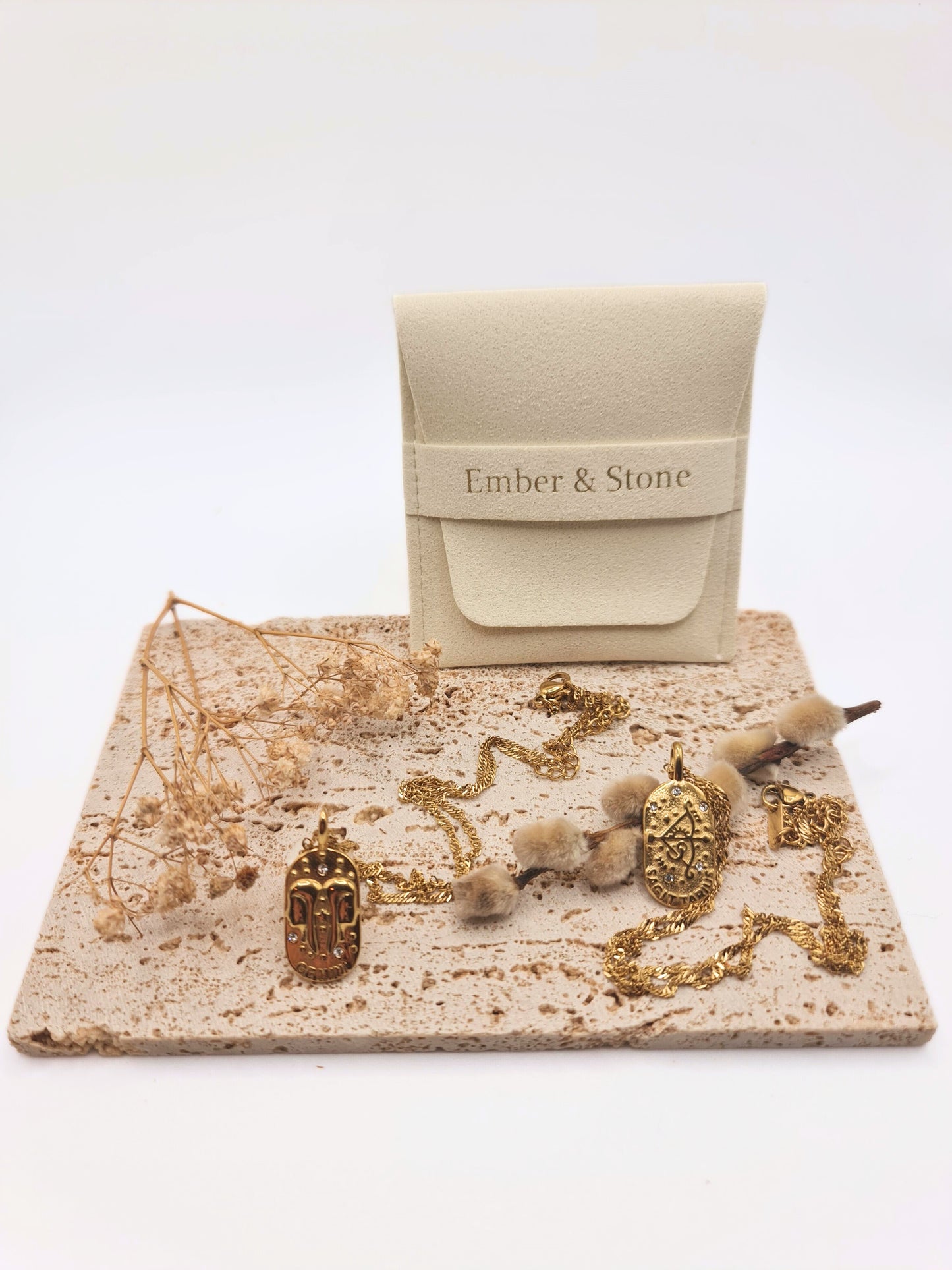 The Kiki Gemini 18k Gold Plated Stainless Steel Zodiac Starsign Crystal Necklace.