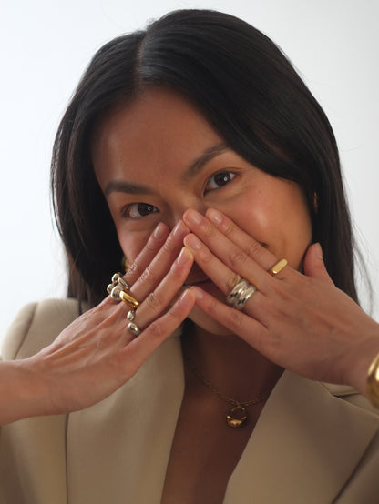 The Barrel Silver Finish Tarnish-Free Ridged Band Ring