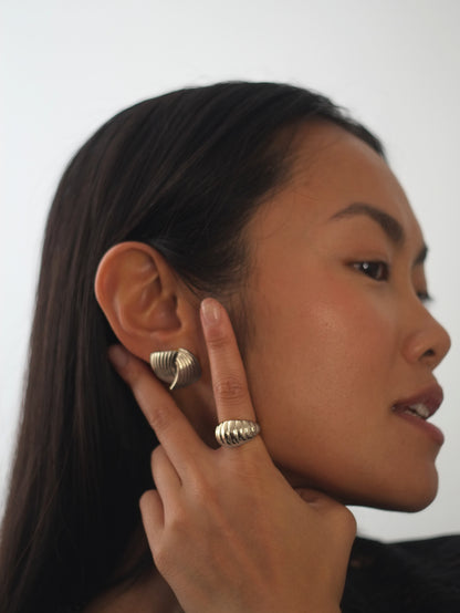 The Pendour Silver Finish Tarnish-Free Ridged Dome Ring