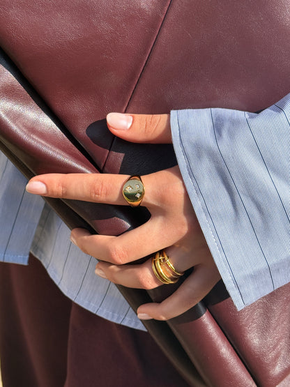 The Illusion 18k Gold Plated Stainless Steel Linked Crystal Pave Stacking Rings.