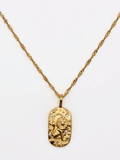 The Kiki Leo 18k Gold Plated Stainless Steel Zodiac Starsign Crystal Necklace.