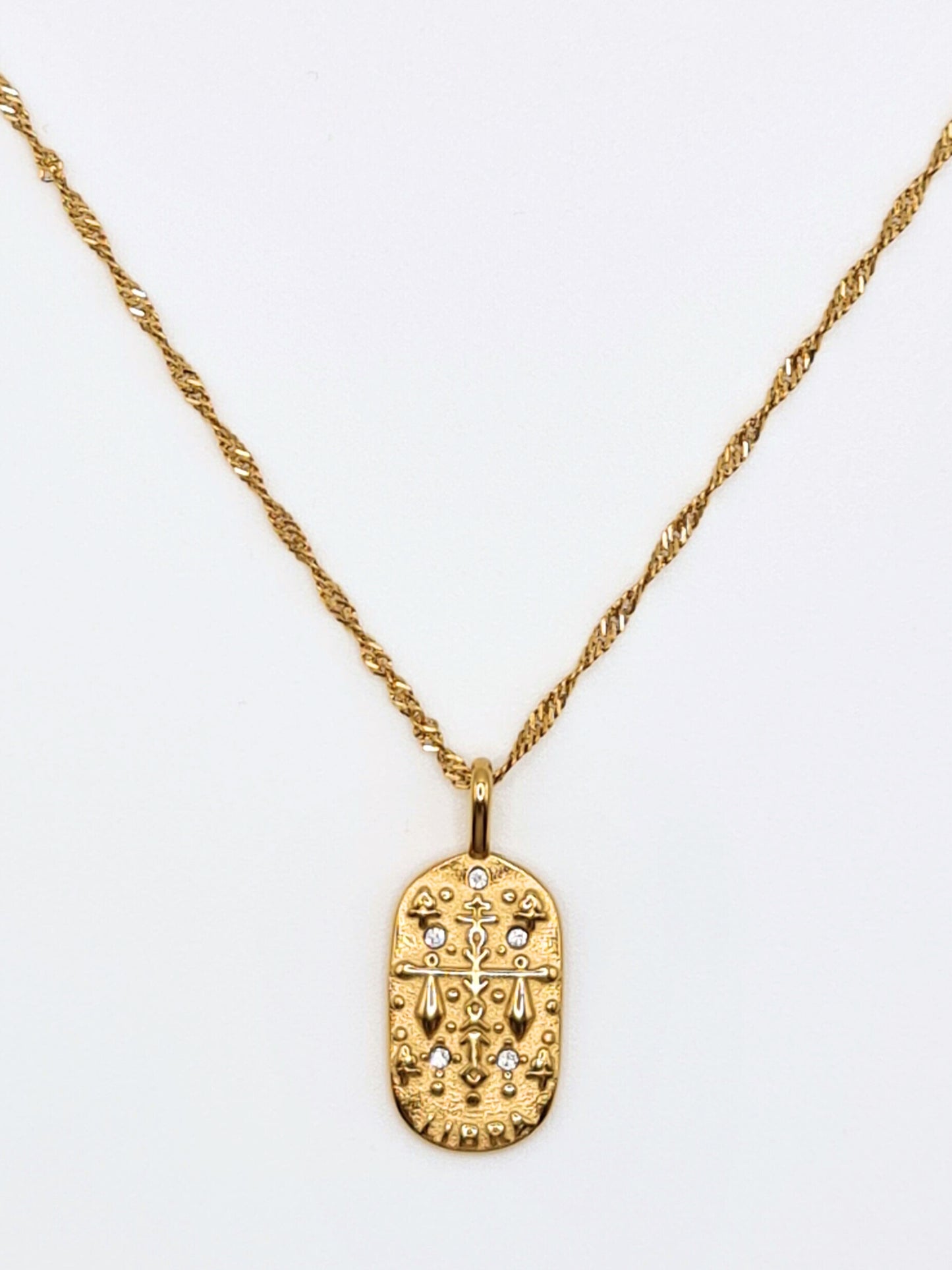The Kiki Libra 18k Gold Plated Stainless Steel Zodiac Starsign Crystal Necklace.