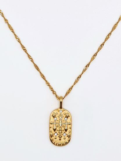 The Kiki Libra 18k Gold Plated Stainless Steel Zodiac Starsign Crystal Necklace.
