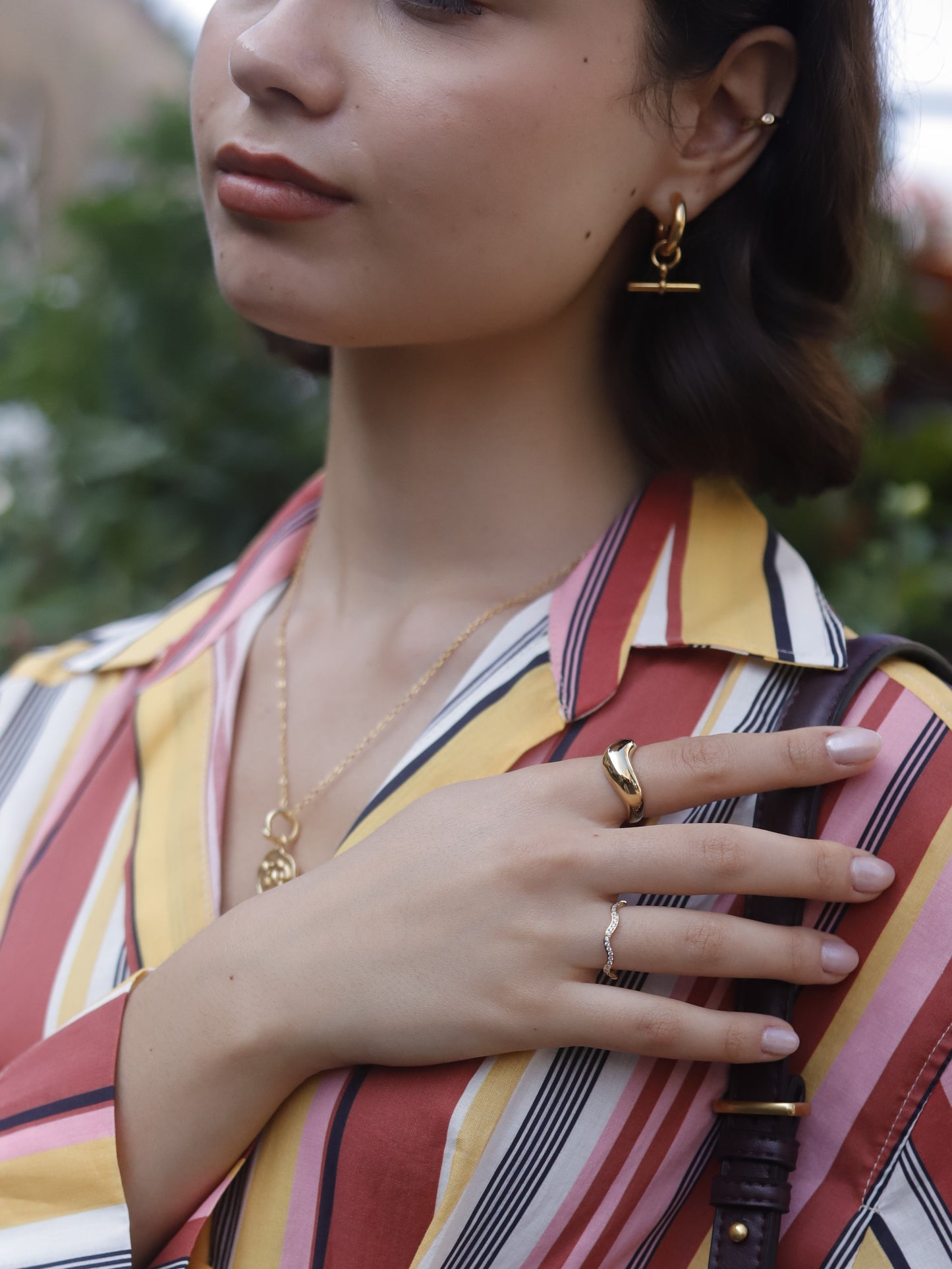The Tala 18k Gold Plated Tarnish-Free T-Bar Drop Hoop Earrings