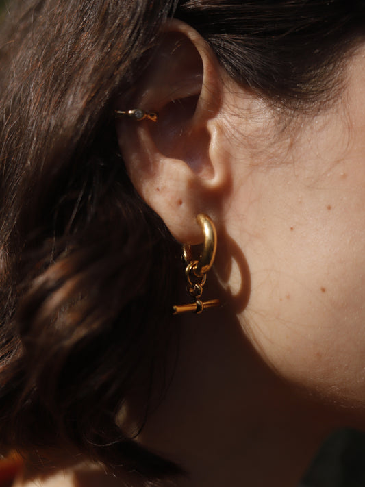 The Tala 18k Gold Plated Tarnish-Free T-Bar Drop Hoop Earrings