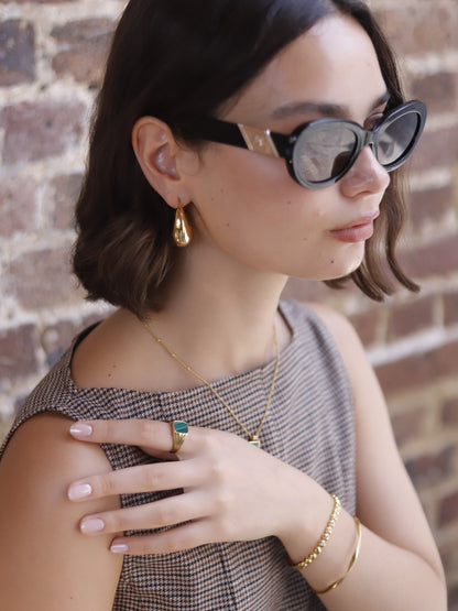 The Mason 18k Gold Plated Tarnish-Free Malachite Semi-Precious Stone Signet Ring