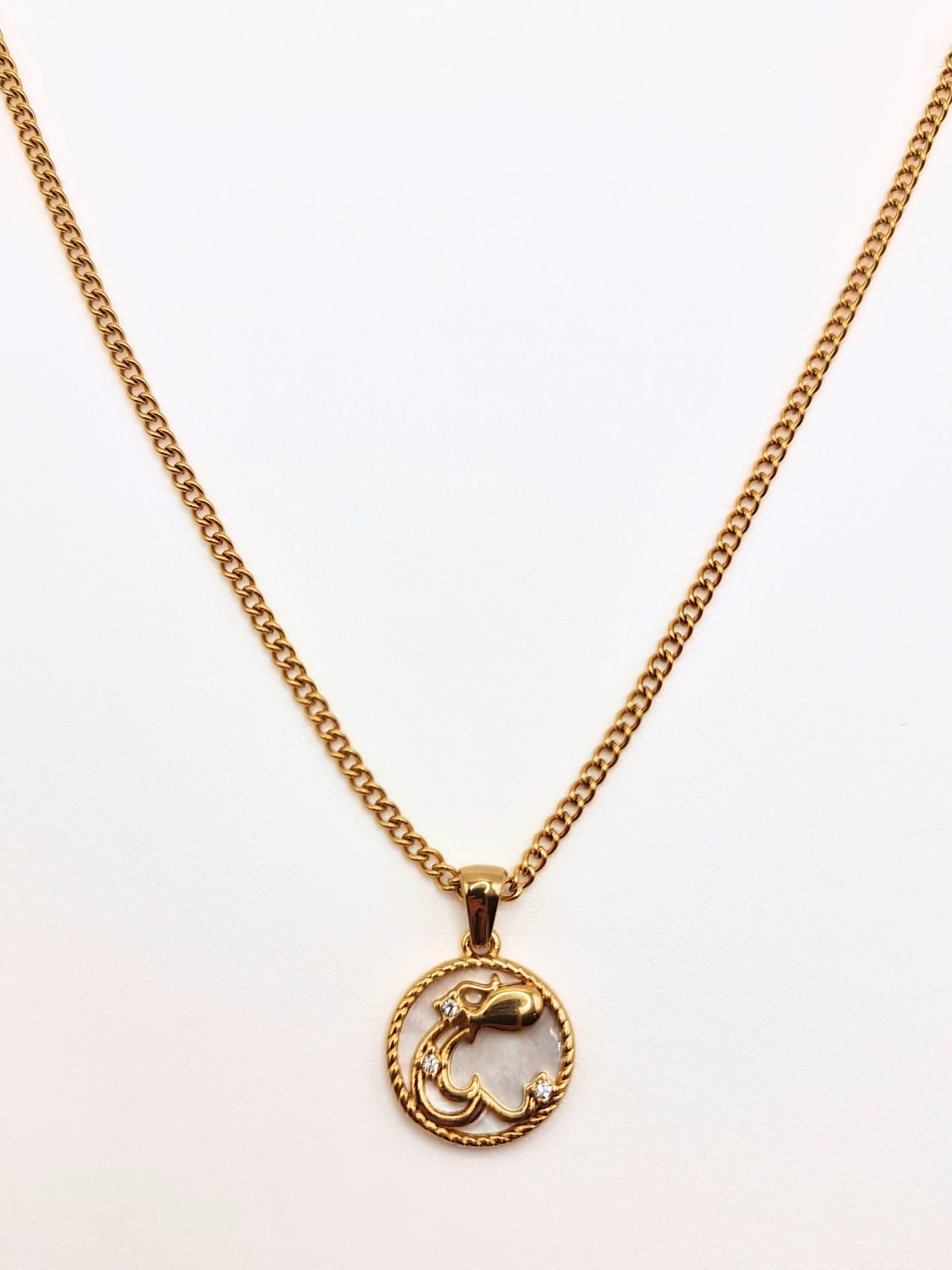 The Blair Aquarius 18k Gold Plated Stainless Steel Zodiac Starsign Pearlescent Necklace.