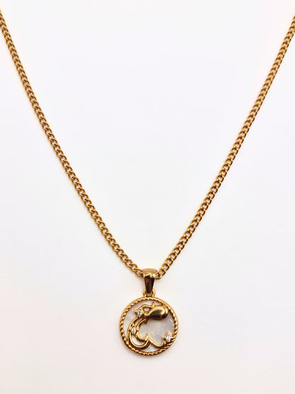 The Blair Aquarius 18k Gold Plated Stainless Steel Zodiac Starsign Pearlescent Necklace.