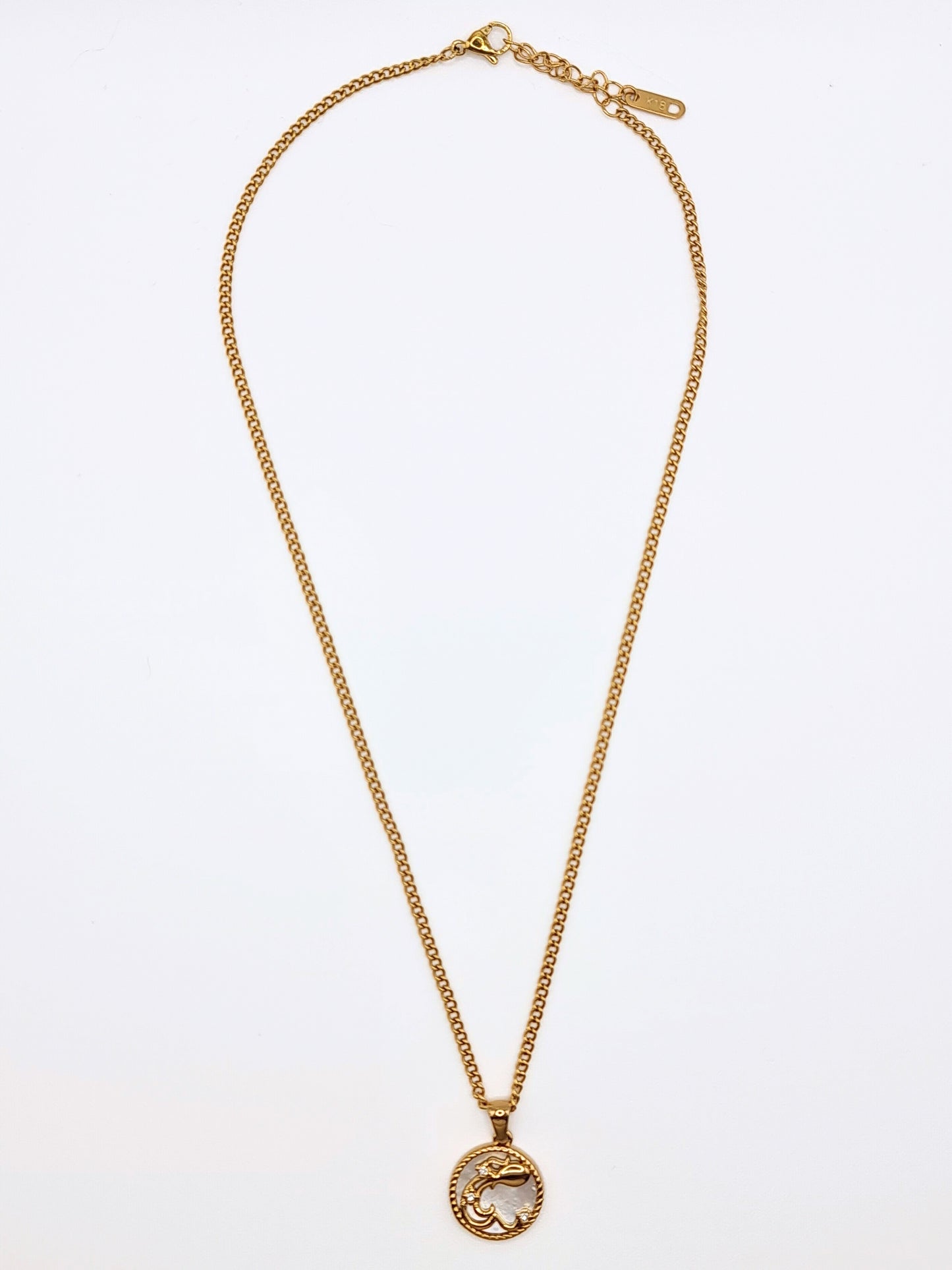 The Blair Aquarius 18k Gold Plated Stainless Steel Zodiac Starsign Pearlescent Necklace.