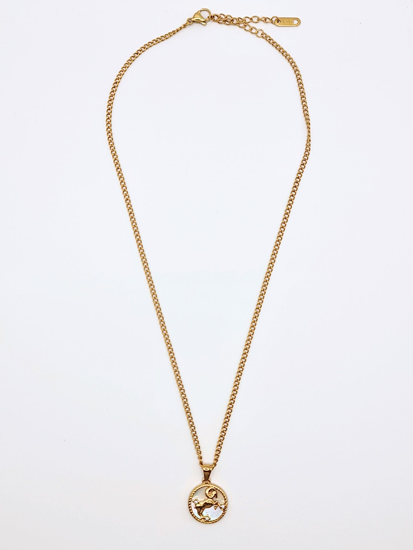The Blair Aries 18k Gold Plated Stainless Steel Zodiac Starsign Pearlescent Necklace.