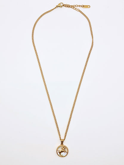 The Blair Aries 18k Gold Plated Stainless Steel Zodiac Starsign Pearlescent Necklace.