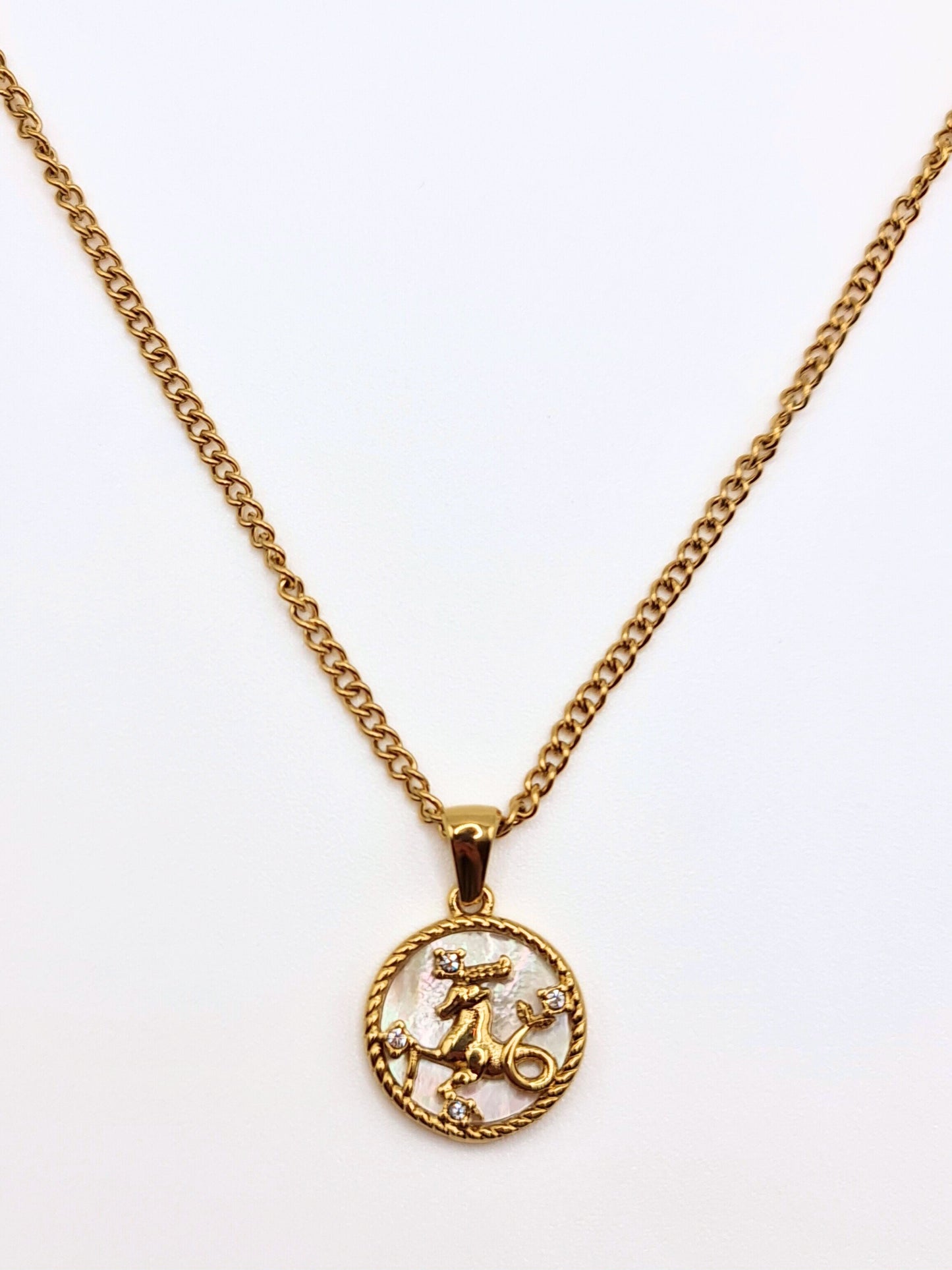 The Blair Capricorn 18k Gold Plated Stainless Steel Zodiac Starsign Pearlescent Necklace.