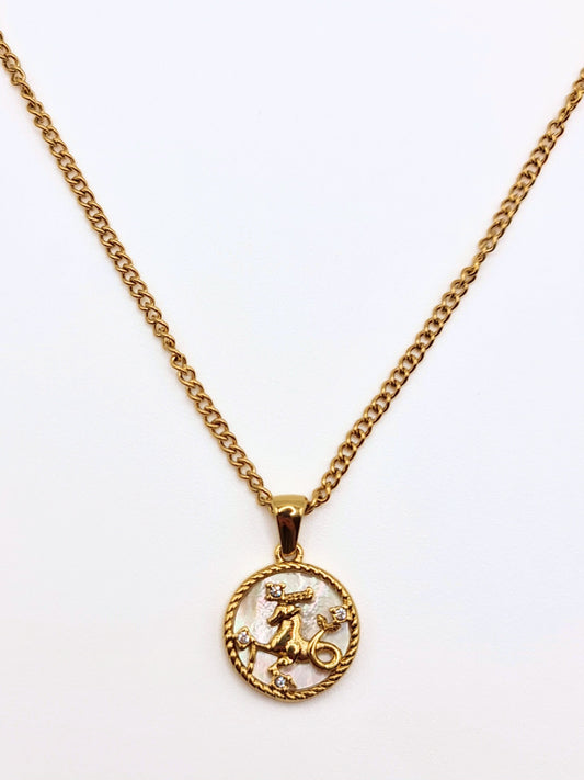 The Blair Capricorn 18k Gold Plated Stainless Steel Zodiac Starsign Pearlescent Necklace.