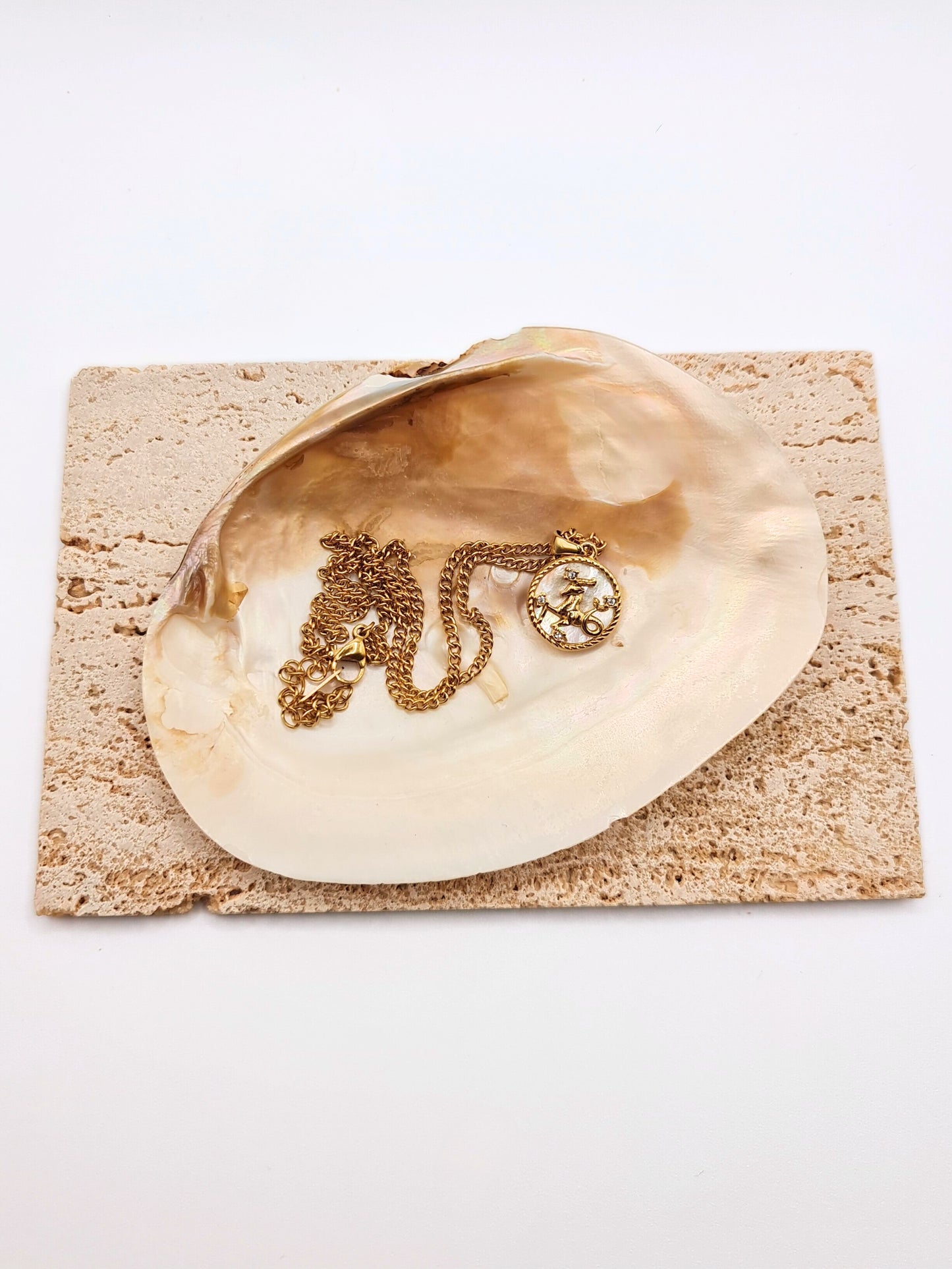 The Blair Capricorn 18k Gold Plated Stainless Steel Zodiac Starsign Pearlescent Necklace.