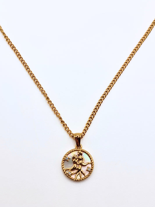 The Blair Gemini 18k Gold Plated Stainless Steel Zodiac Starsign Pearlescent Necklace.