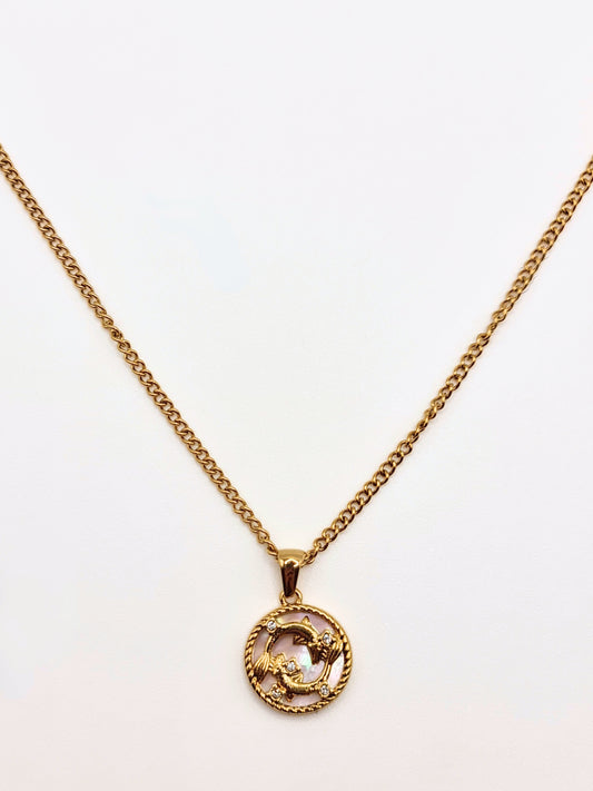 The Blair Pisces 18k Gold Plated Stainless Steel Zodiac Starsign Pearlescent Necklace.