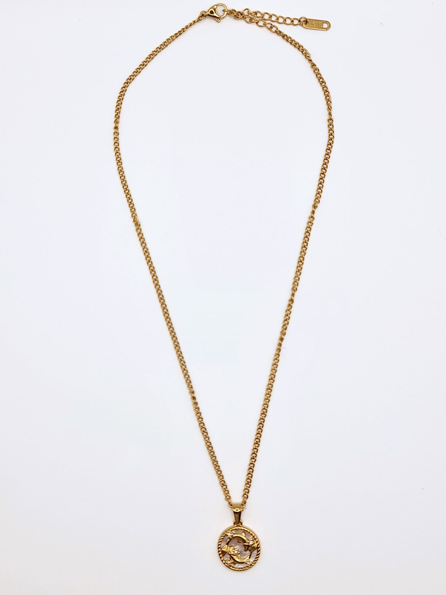 The Blair Pisces 18k Gold Plated Stainless Steel Zodiac Starsign Pearlescent Necklace.