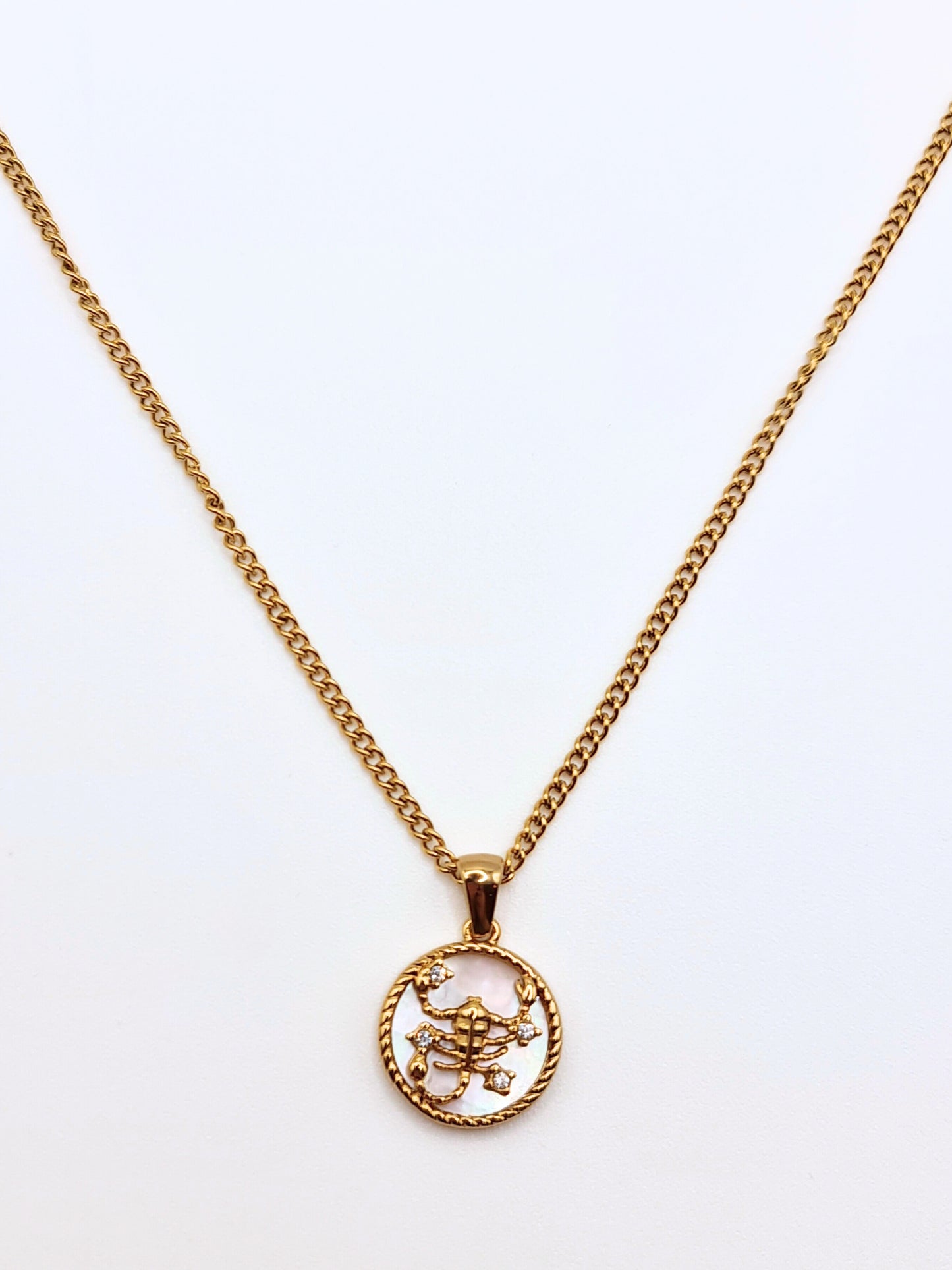 The Blair Scorpio 18k Gold Plated Stainless Steel Zodiac Starsign Pearlescent Necklace.